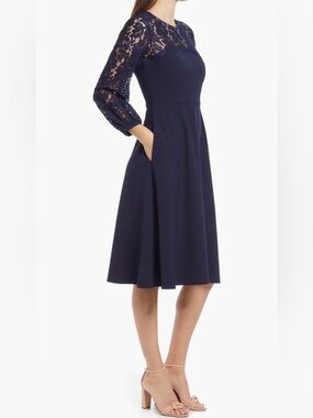 Eliza J Navy Lace Long Sleeve Midi Dress Size 18W